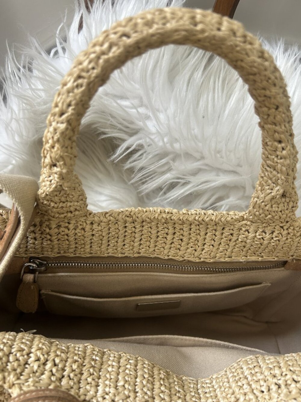 Prada Pom Pom Raffia Convertible Tote with Original Strap - Picture 11 of 16